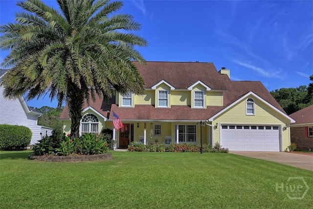 114 Lakeview Ct, Savannah, GA 31406 - view of front facade featuring driveway, a chimney, a front yard, and a garage