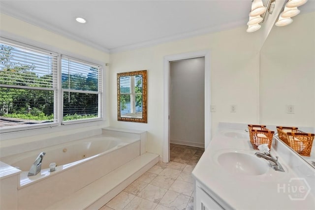 114 Lakeview Ct, Savannah, GA 31406 - full bath with double vanity, a whirlpool tub, and marble finish flooring