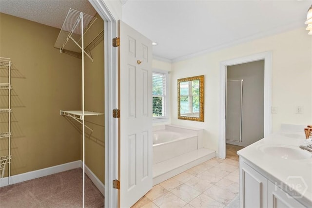 114 Lakeview Ct, Savannah, GA 31406 - full bathroom with a bath, a spacious closet, double vanity, and marble finish flooring