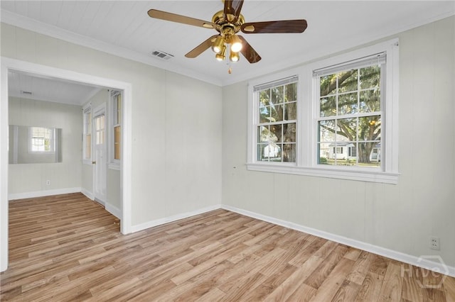 345 Magnolia St, Richmond Hill, GA 31324 - spare room with light wood-type flooring, ceiling fan, and ornamental molding