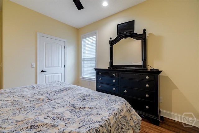 523 Goodman Dr, Midway, GA 31320 - bedroom with wood finished floors, a ceiling fan, and recessed lighting