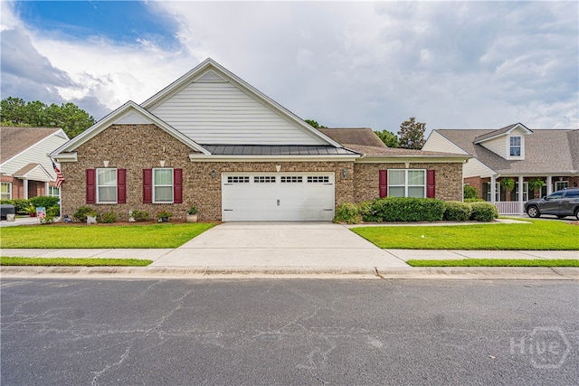 143 Regency Cir, Pooler, GA 31322 - view of front of house featuring an attached garage, a front lawn, driveway, and brick siding