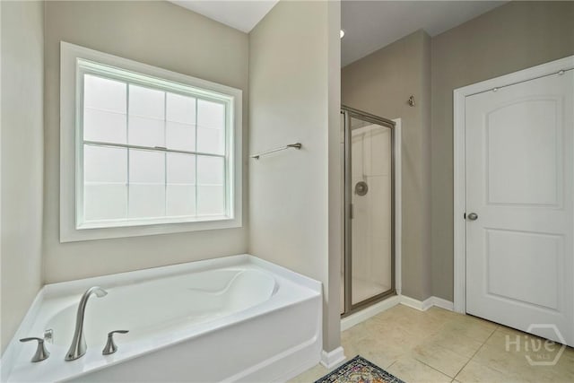 121 Belle Gate Dr, Pooler, GA 31322 - full bathroom with a shower stall, a bath, and tile patterned flooring