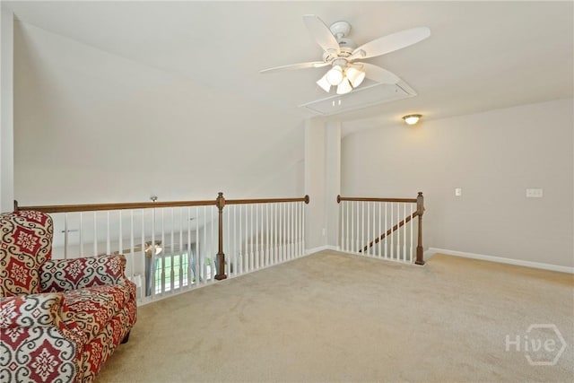 121 Belle Gate Dr, Pooler, GA 31322 - sitting room featuring carpet flooring, ceiling fan, an upstairs landing, and attic access