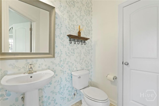 121 Belle Gate Dr, Pooler, GA 31322 - bathroom with wallpapered walls and toilet