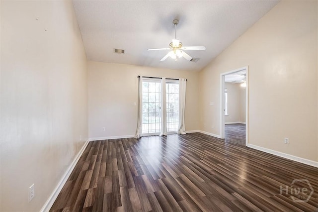 310 Tibet Ave Unit 52, Savannah, GA 31406 - empty room featuring a ceiling fan, lofted ceiling, and dark wood finished floors