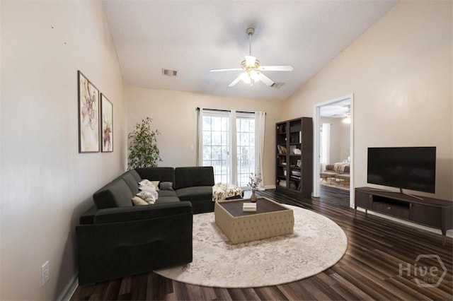 310 Tibet Ave Unit 52, Savannah, GA 31406 - living area featuring lofted ceiling, wood finished floors, and a ceiling fan