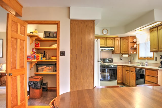 kitchen featuring white gas range and sink