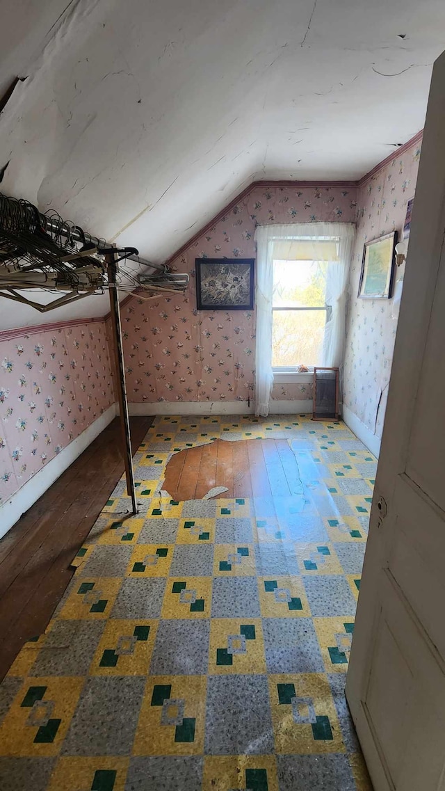 bonus room featuring wood-type flooring and vaulted ceiling