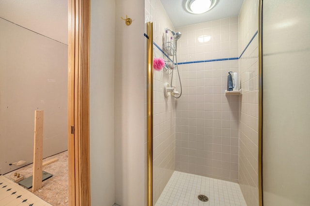 bathroom featuring a shower with shower door