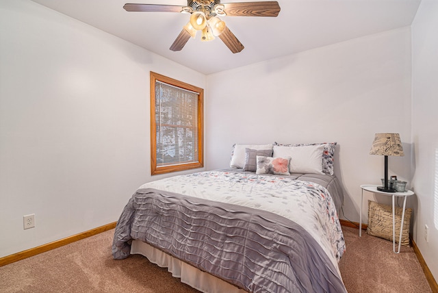 bedroom featuring ceiling fan and carpet floors