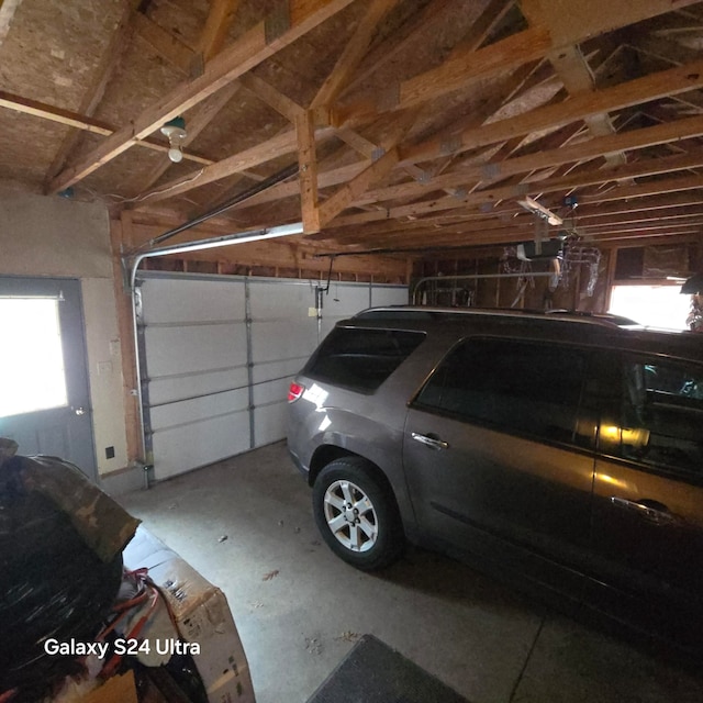 garage with a garage door opener