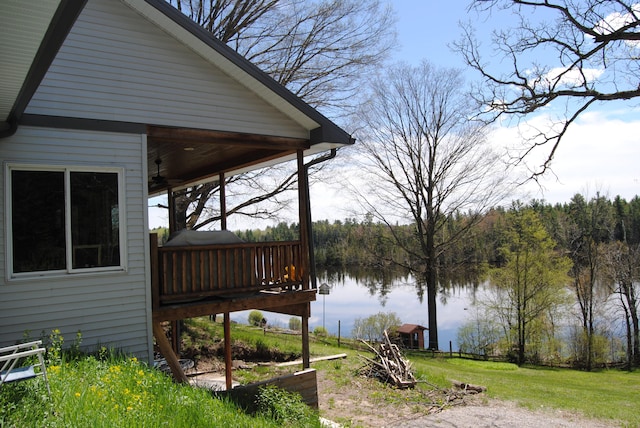 exterior space featuring a water view