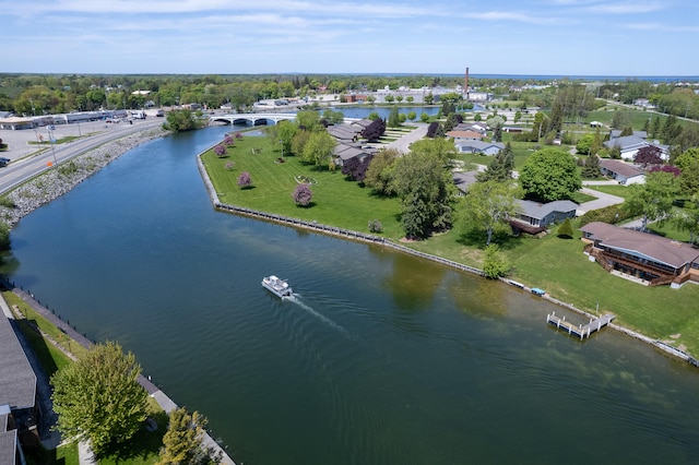 aerial view featuring a water view