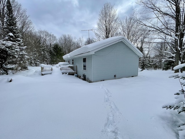 view of snow covered exterior