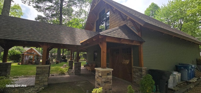 exterior space with a yard and a gazebo