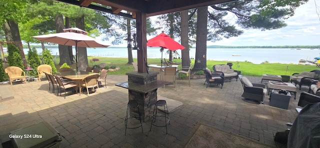 view of patio / terrace featuring a water view