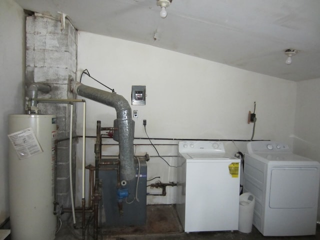 laundry area with independent washer and dryer and gas water heater