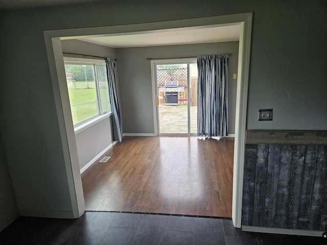 empty room with dark wood-type flooring and a wealth of natural light