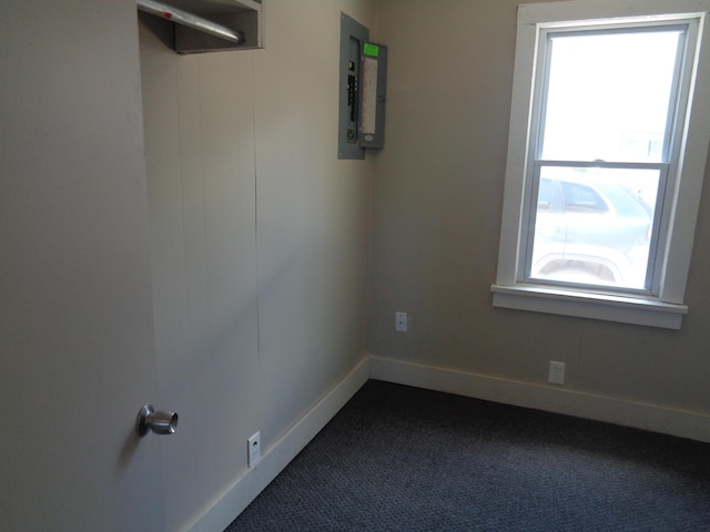 carpeted empty room with electric panel