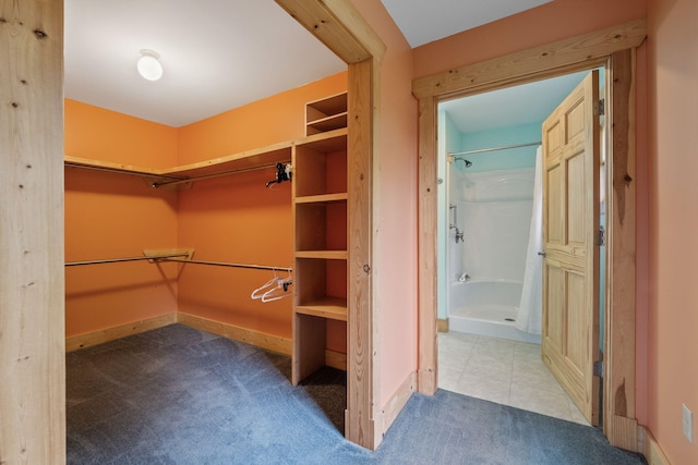 spacious closet featuring light carpet