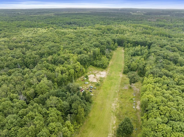 birds eye view of property featuring a forest view