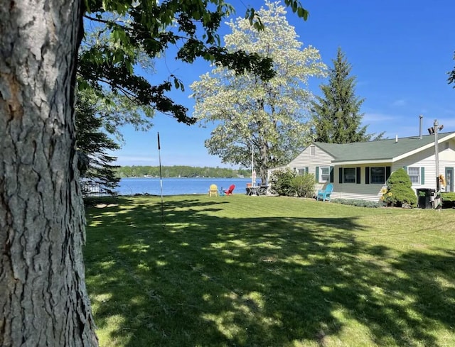 view of yard with a water view