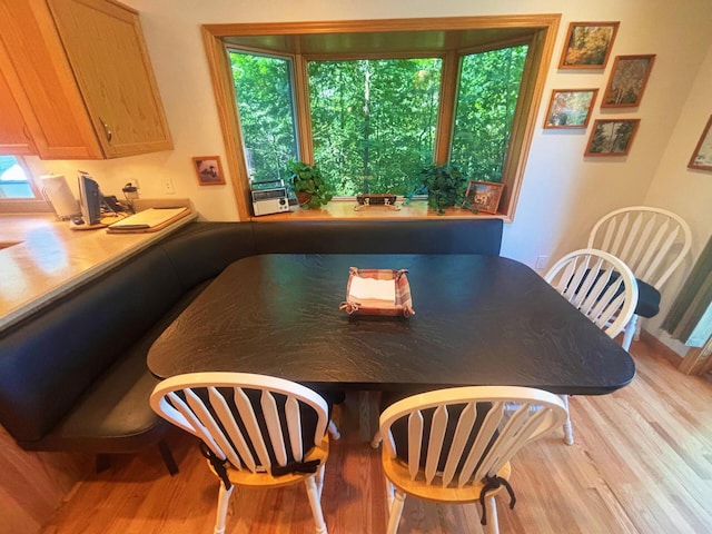 dining space with wood finished floors