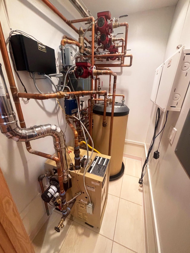 utility room featuring water heater