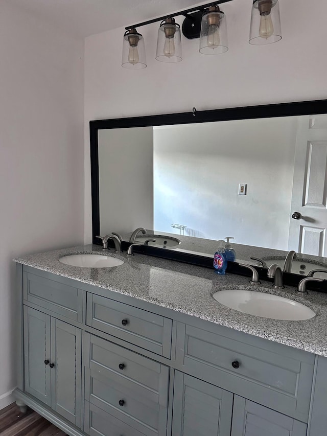 bathroom with hardwood / wood-style flooring and vanity