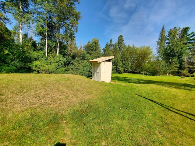 view of yard featuring a storage unit