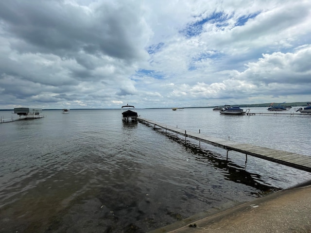 view of dock with a water view