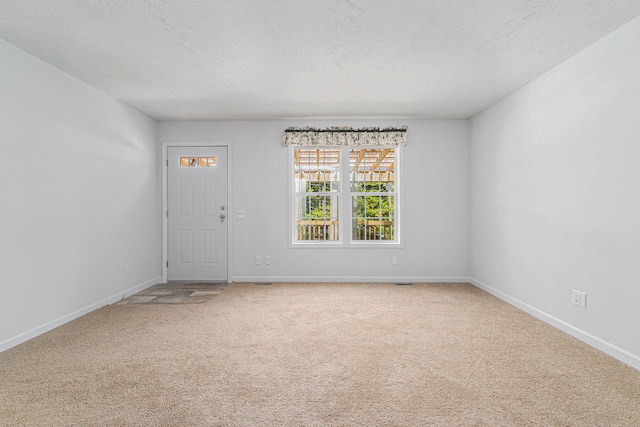 empty room featuring a textured ceiling and light colored carpet