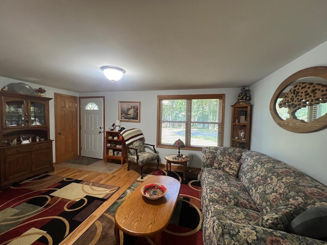 living room with light hardwood / wood-style flooring