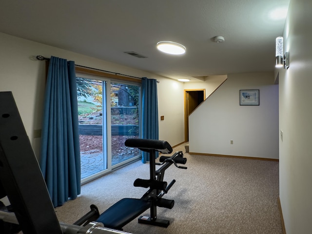 exercise room with carpet