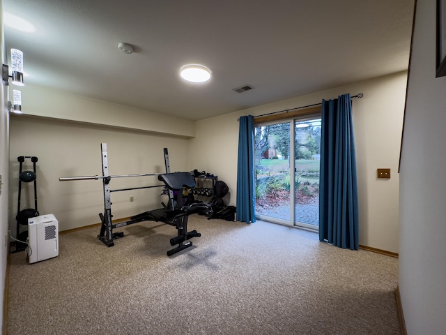 workout room with carpet floors