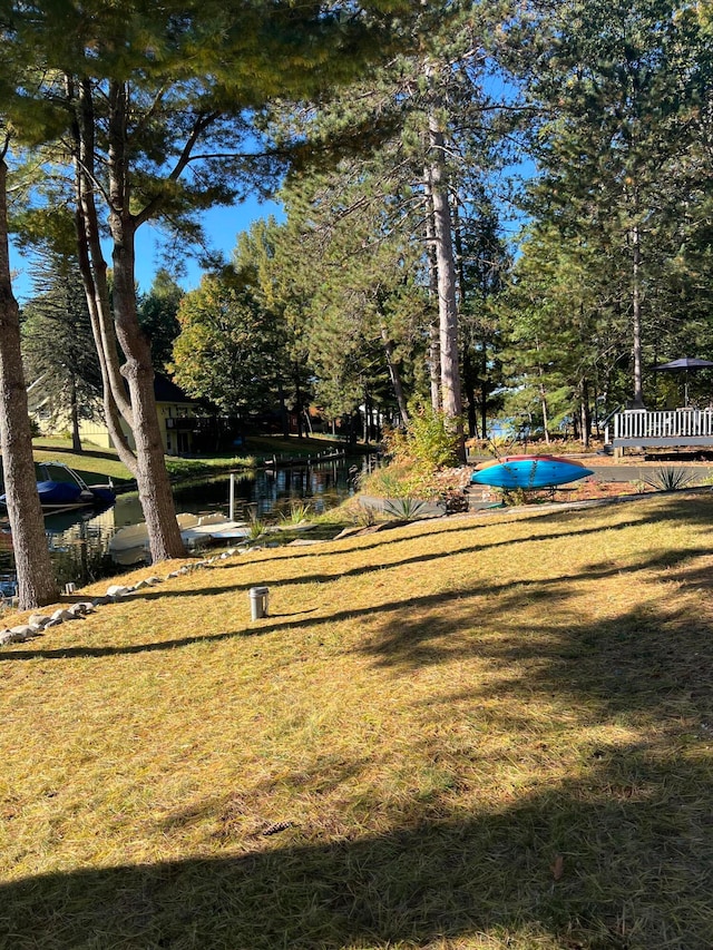 view of yard with a water view