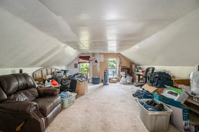 additional living space featuring lofted ceiling and carpet flooring