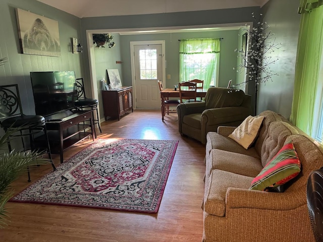 living room with hardwood / wood-style floors