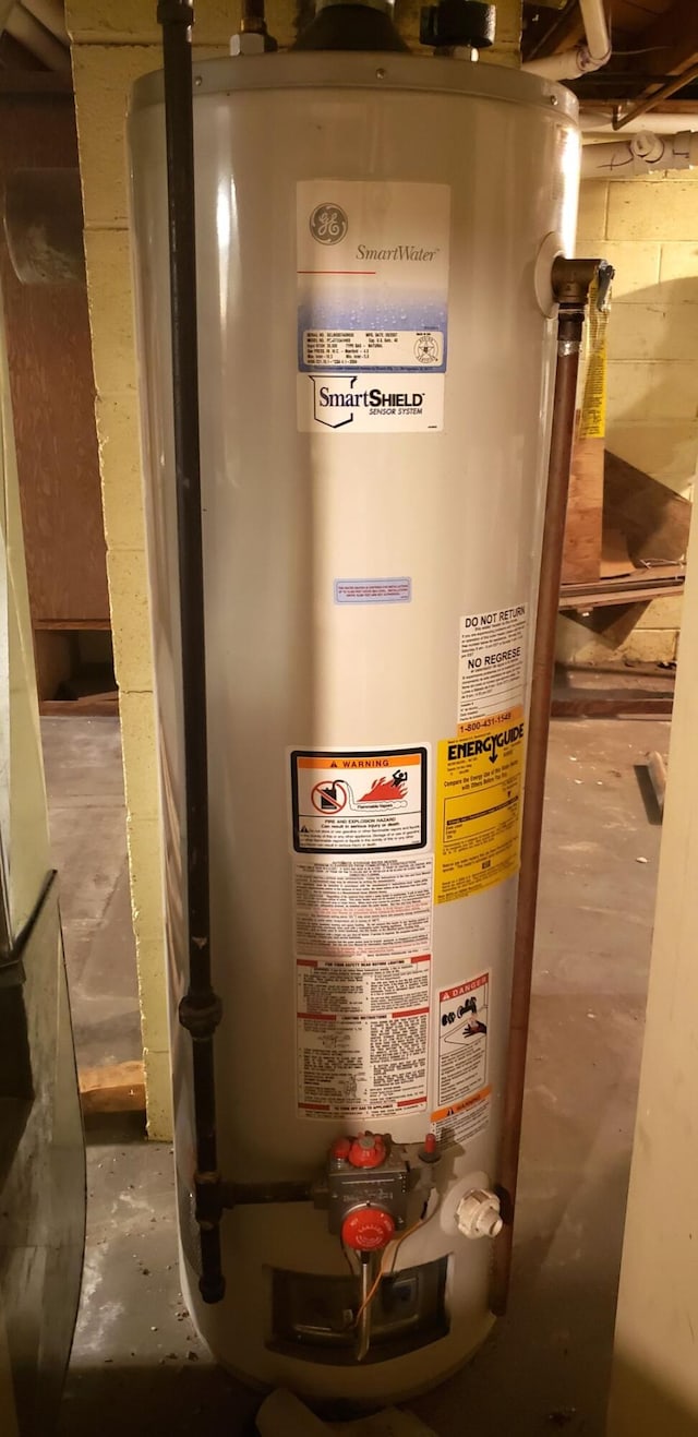 utility room featuring water heater