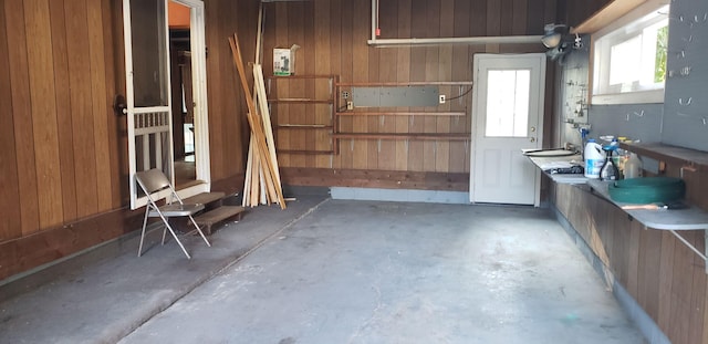 garage with wooden walls