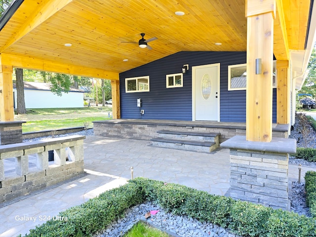 view of patio / terrace featuring ceiling fan and covered porch