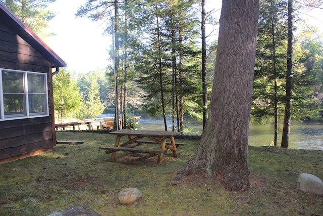 view of yard with a water view