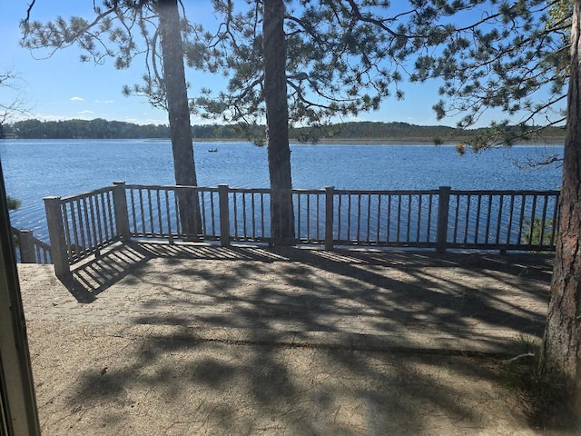 view of dock with a water view