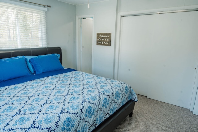 bedroom featuring carpet flooring and a closet