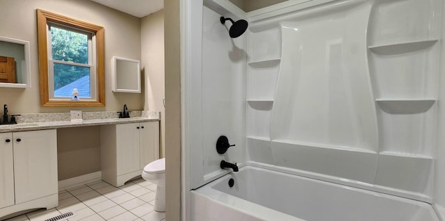 full bathroom with tile patterned floors, bathtub / shower combination, toilet, and vanity