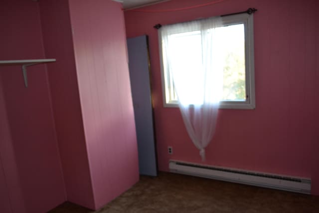 spare room with a wealth of natural light, carpet floors, and baseboard heating