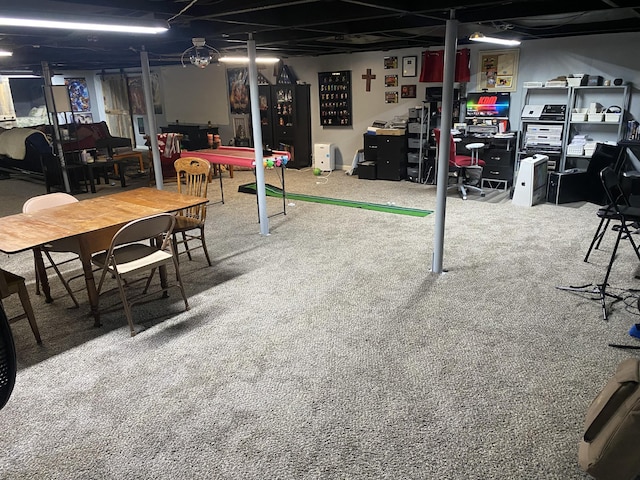 basement with carpet floors