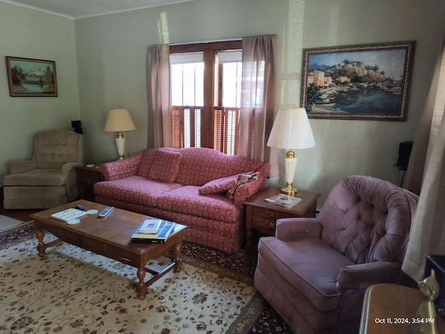 living room featuring ornamental molding