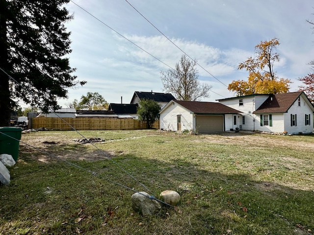 view of yard with a garage